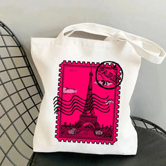 Vintage Paris London Amsterdam York Tokyo Berlin Stamp Women Canvas Shoulder Han
