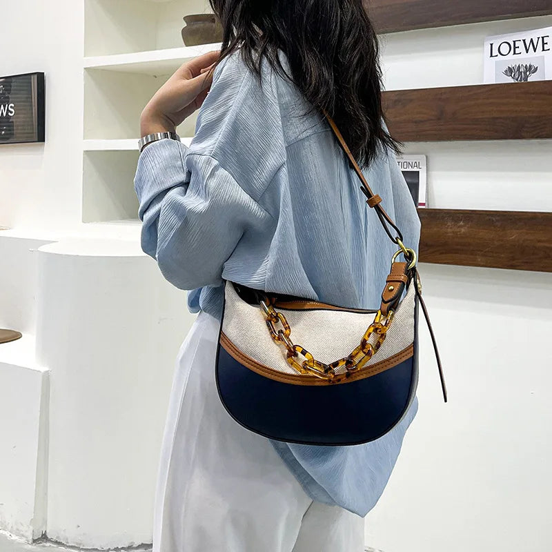 Vintage Patchwork Shoulder Bags Women Large Capacity Chain Bag