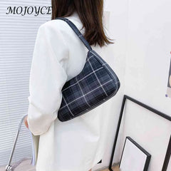 Vintage Plaid Print Shoulder Underarm Bag Women Small Half Moon Shoulder Pouch