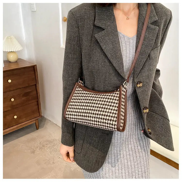 Vintage Plaid Shoulder Bag Messenger Bag for Women Camera Female Shoulder Bag