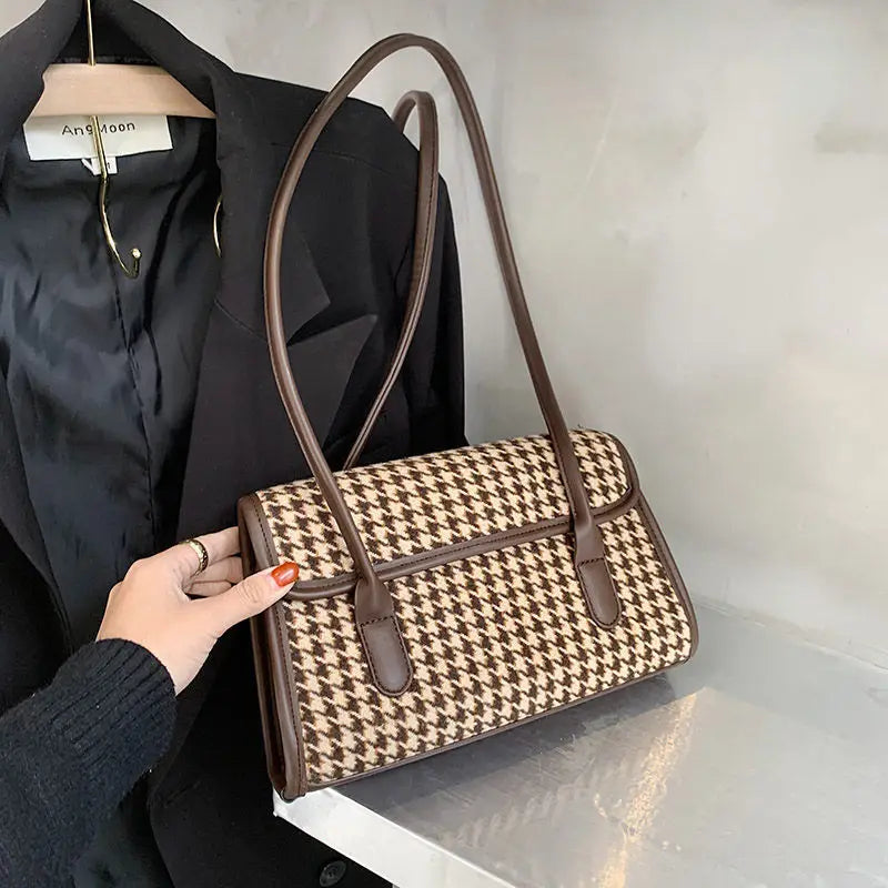 Vintage Plaid Women Underarm Bag Ladies Purse Handbag Large Capacity