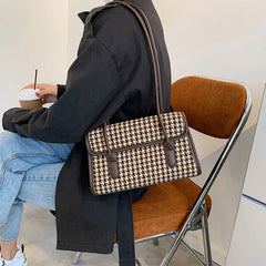 Vintage Plaid Women Underarm Bag Ladies Purse Handbag Large Capacity