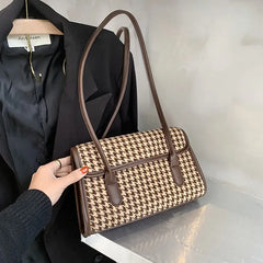 Vintage Plaid Women Underarm Bag Ladies Purse Handbag Large Capacity