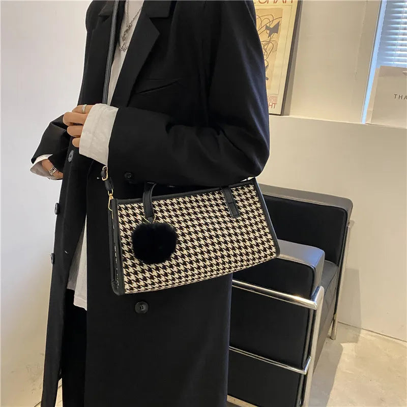 Vintage Plaid Women's Tote Bag Autumn Winter Female Crossbody Shoulder Handbag