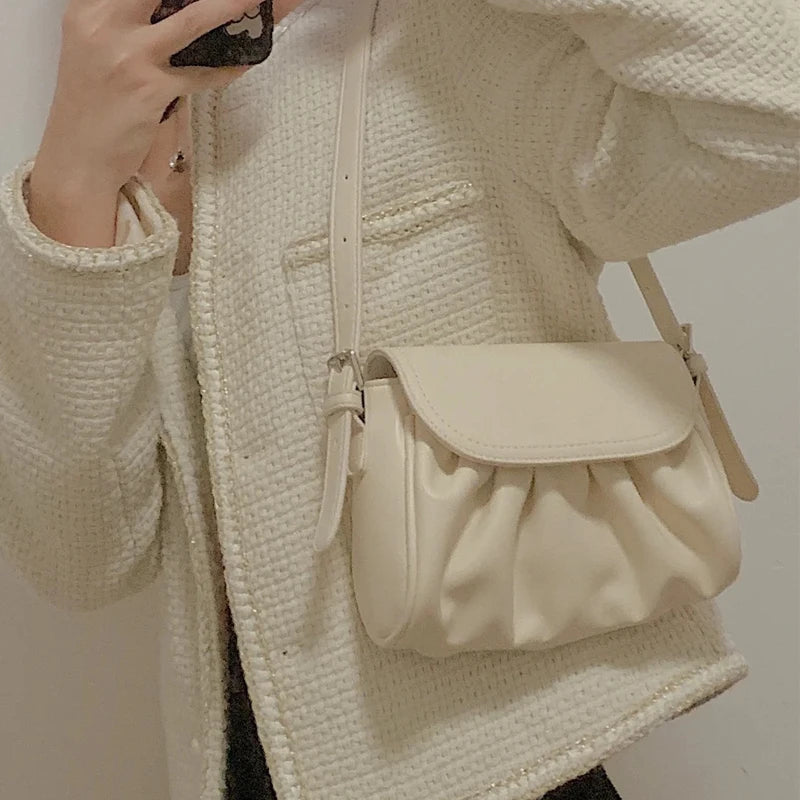 Vintage Pleated Shoulder Bags Women PU Leather Bolsa OL