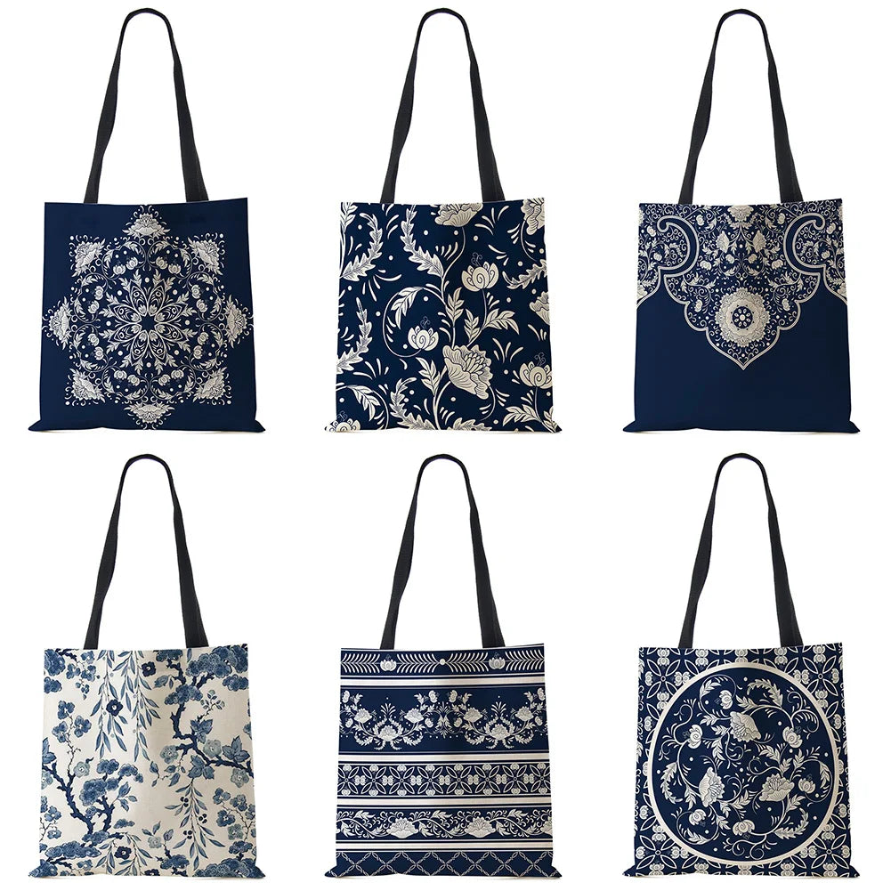 Vintage Print Ladies Shoulder Bag Flowers Leaves Shopping Handbag