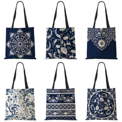 Vintage Print Ladies Shoulder Bag Flowers Leaves Shopping Handbag