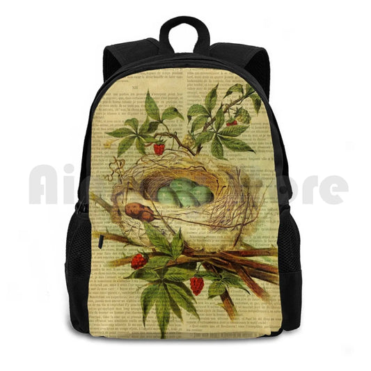 Vintage Bird Nest Sports Backpack on Old Book