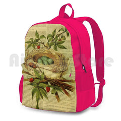 Vintage Bird Nest Sports Backpack on Old Book