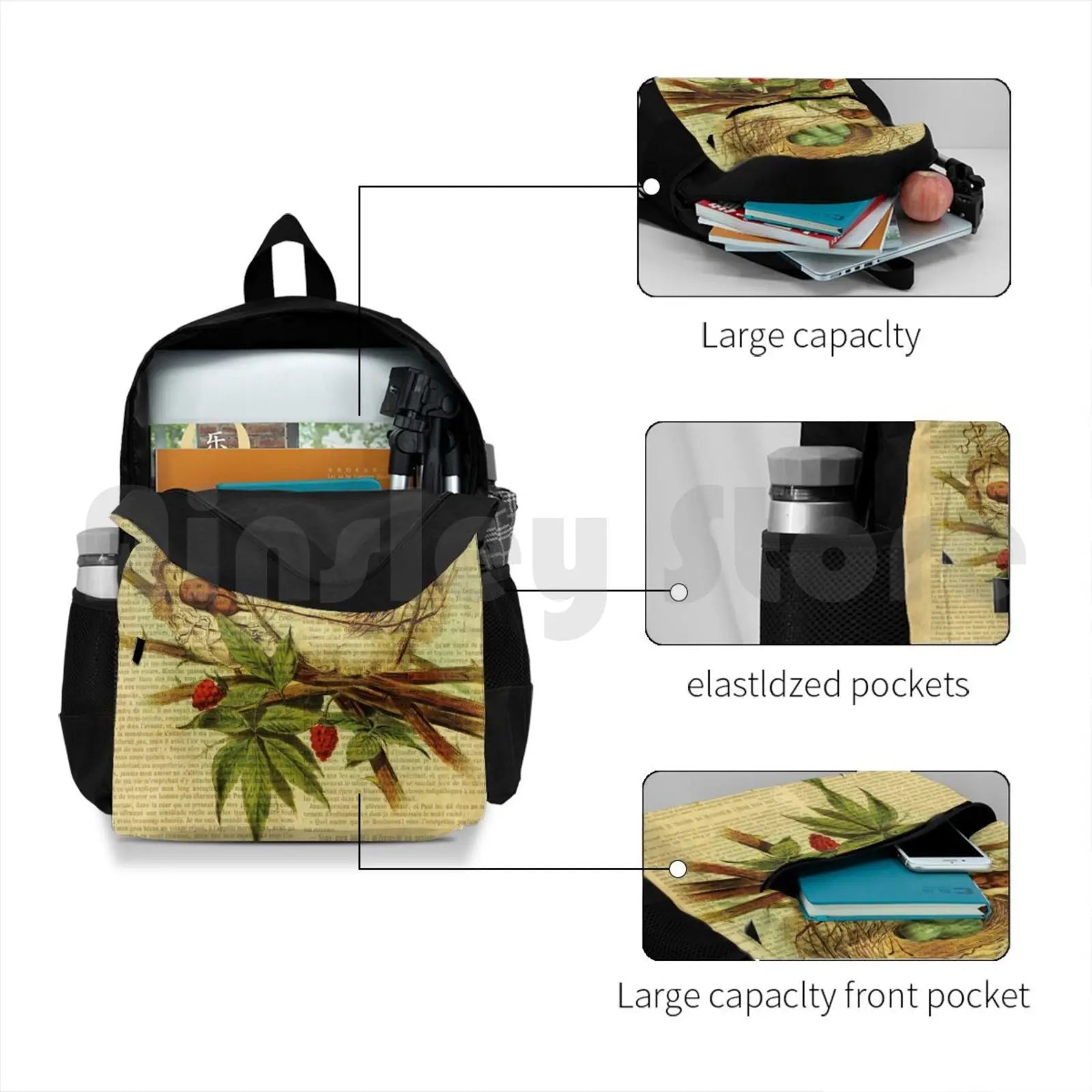 Vintage Bird Nest Sports Backpack on Old Book