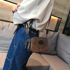 Vintage Wide Strap Crossbody Bag Women PU Leather Shoulder Messenger