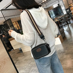 Vintage Wide Strap Crossbody Bag Women PU Leather Shoulder Messenger