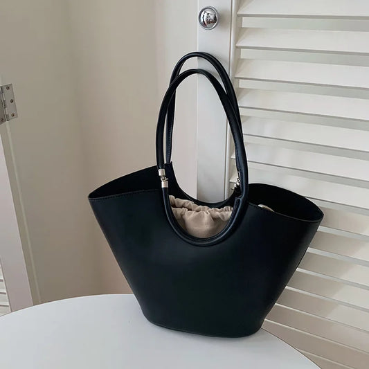 Vintage Pu Leather Shoulder Bag Large Capacity Handbag Bucket Tote