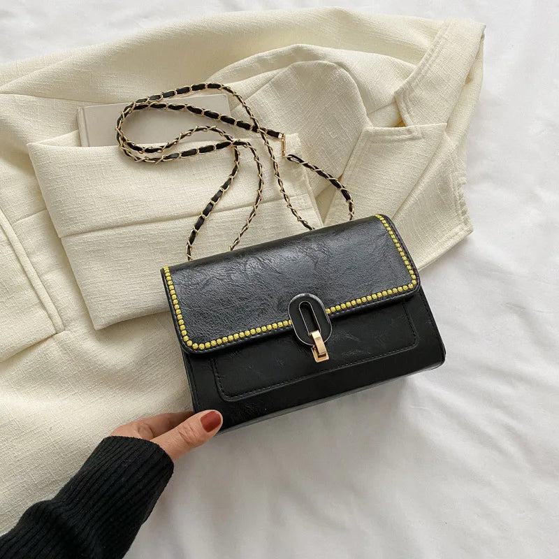 Vintage Pu Leather Shoulder Bag Casual Chain Strap Crossbody Bags For Women