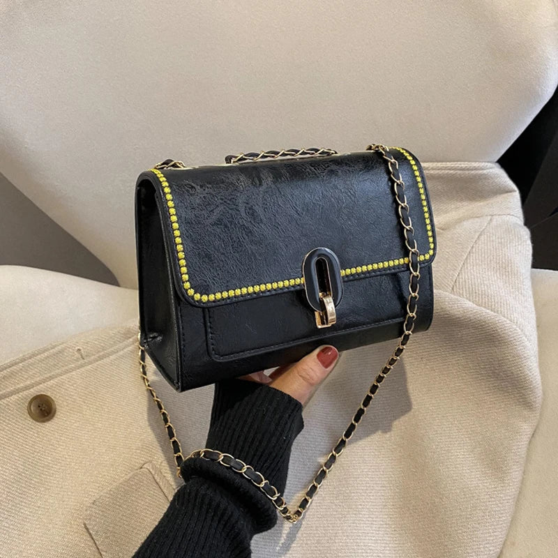 Vintage Pu Leather Shoulder Bag Casual Chain Strap Crossbody Bags For Women