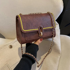 Vintage Pu Leather Shoulder Bag Casual Chain Strap Crossbody Bags For Women
