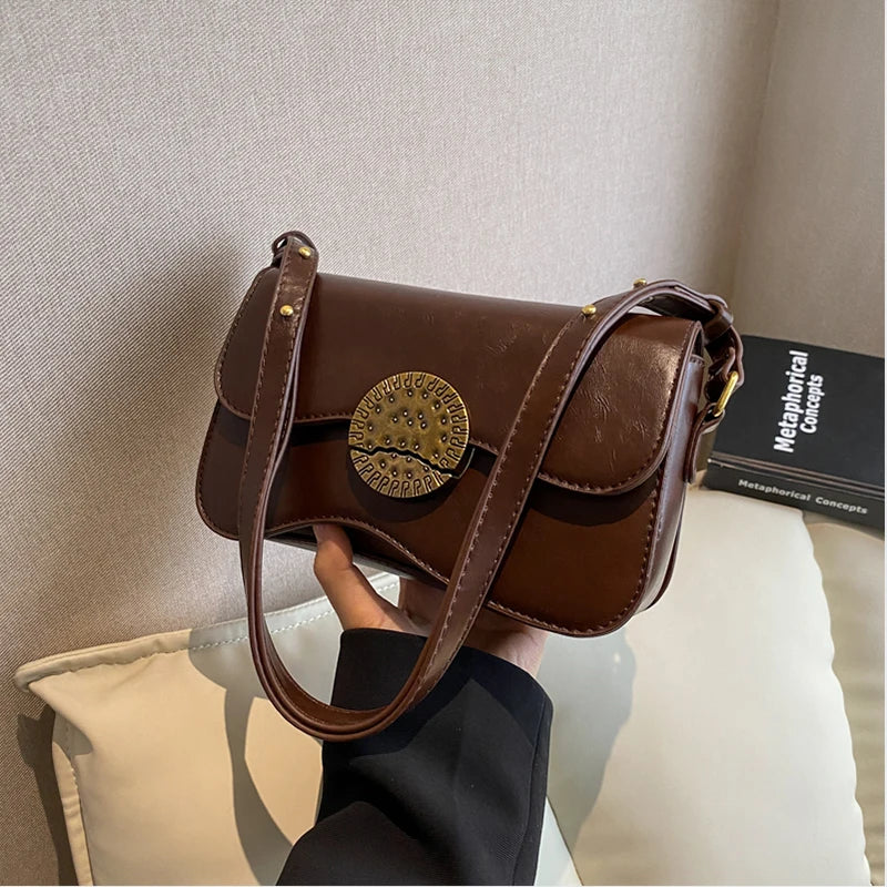 Vintage Leather Shoulder Bag Woman Solid Messenger Bag Women Underarm Ha