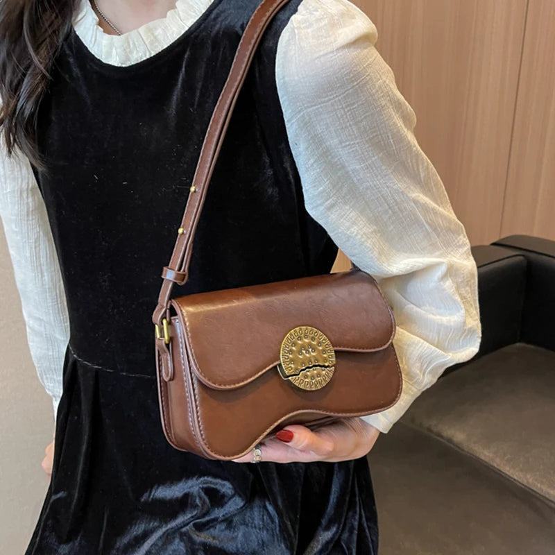 Vintage Leather Shoulder Bag Woman Solid Messenger Bag Women Underarm Ha