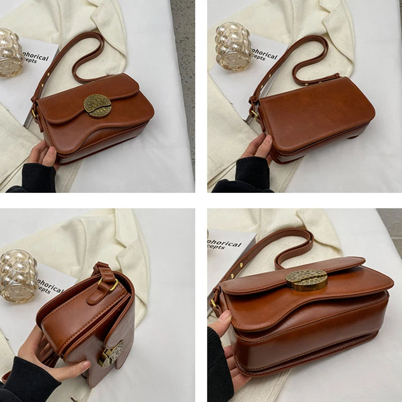 Vintage Leather Shoulder Bag Woman Solid Messenger Bag Women Underarm Ha