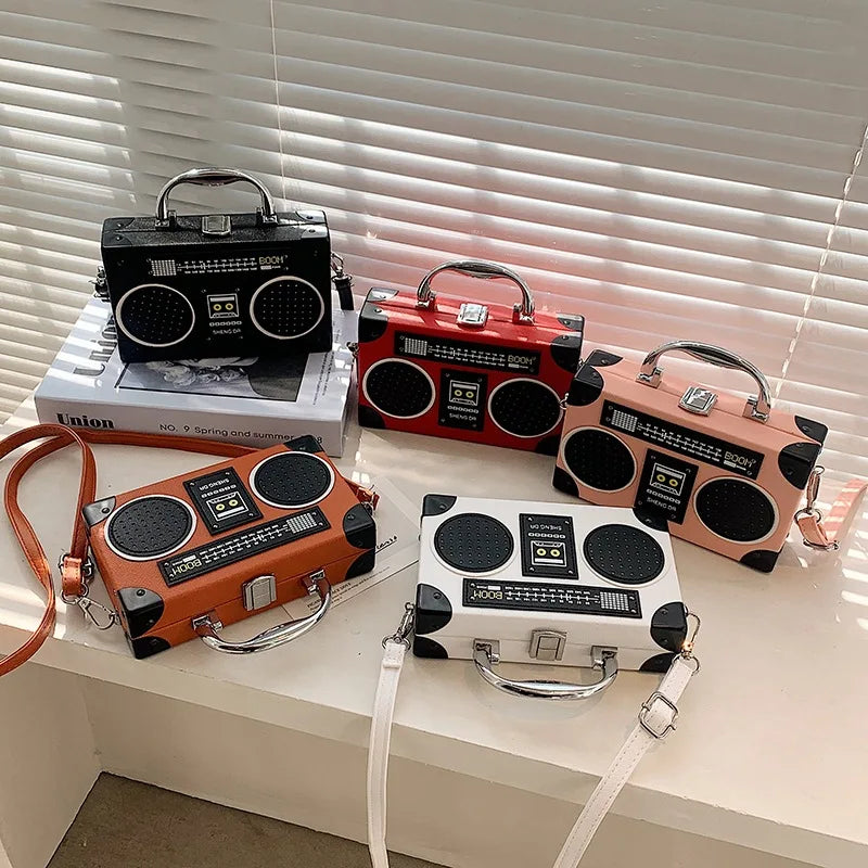 Vintage Radio Box Style Women Crossbody Bag Retro Purses