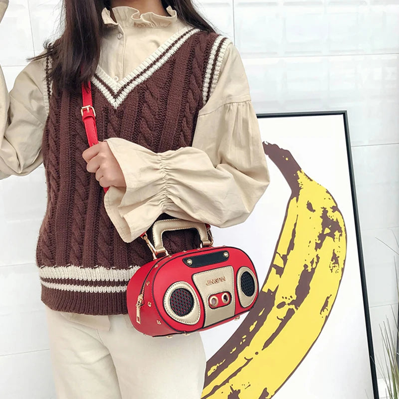 Vintage Radio Women Handbags Shoulder Bags Rock Female Purse