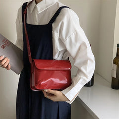Vintage Red Patent Leather Shoulder Bag Women Messenger Purse