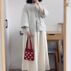 Vintage Red Shoulder Bags Women Ins Dot Knitting Totes Stylish Portable Handbag