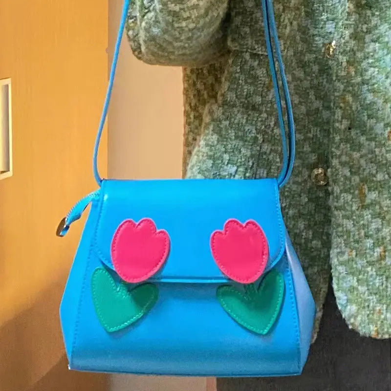 Vintage Red Tulip Women Shoulder Bags Ladies Pu Leather Underarm Bag