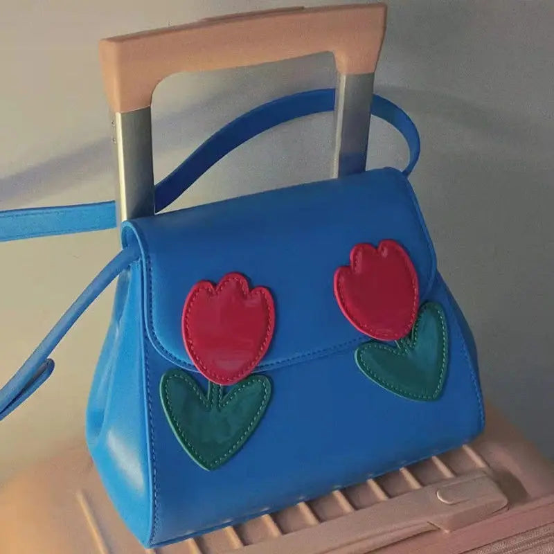 Vintage Red Tulip Women Shoulder Bags Ladies Pu Leather Underarm Bag