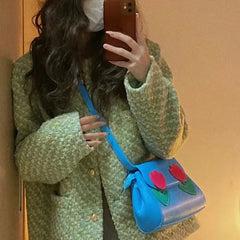 Vintage Red Tulip Women Shoulder Bags Ladies Pu Leather Underarm Bag