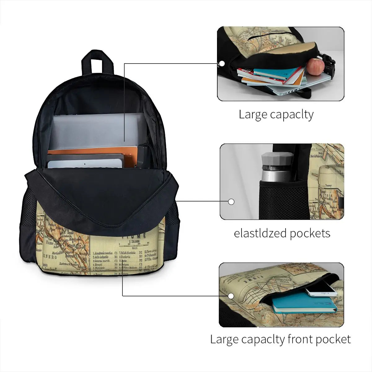 Vintage Rijeka Croatia Map 1911 Backpacks Men's Backpacks Bags For Women