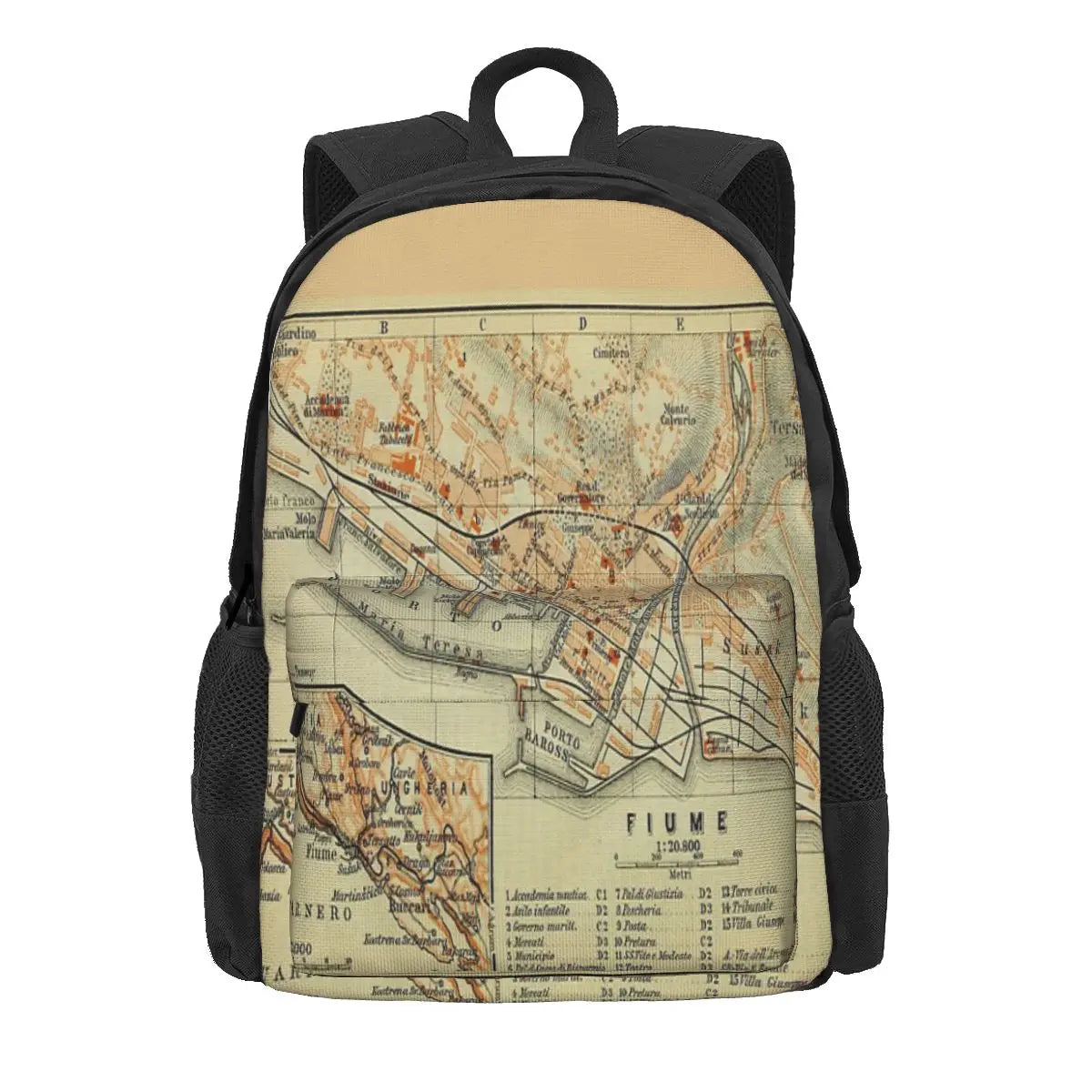 Vintage Rijeka Croatia Map 1911 Backpacks Men's Backpacks Bags For Women