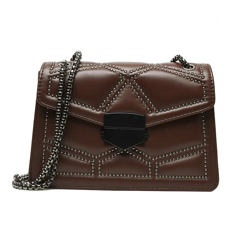 Vintage Rivet Chain Crossbody Bags for Women Handbags Ladies Shoulder Messenger