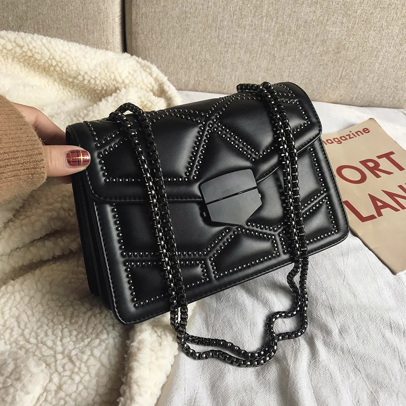 Vintage Rivet Chain Crossbody Bags for Women Handbags Ladies Shoulder Messenger