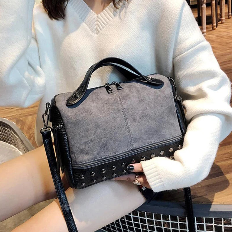 Vintage Rivet Crossbody Bag PU Leather Shoulder Bag Lady Handbag