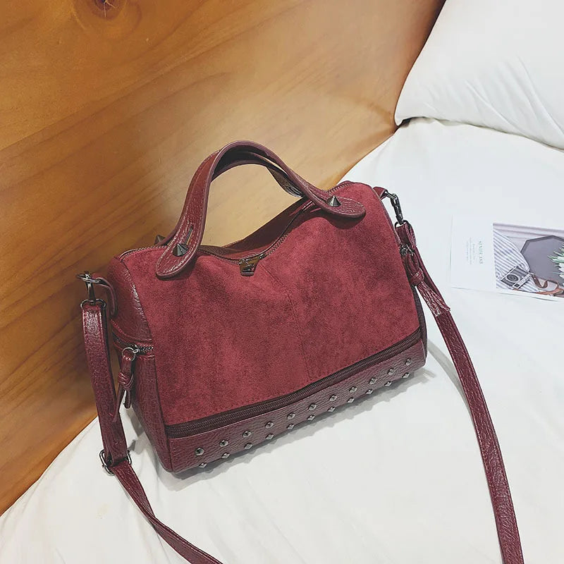 Vintage Rivet Crossbody Bag PU Leather Shoulder Bag Lady Handbag