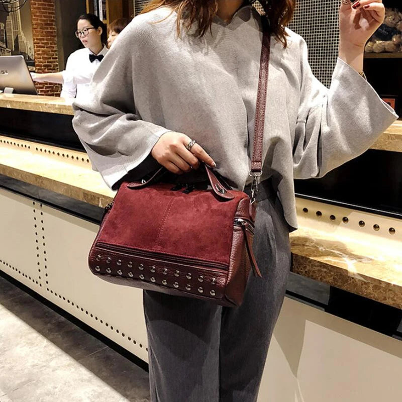 Vintage Rivet Crossbody Bag PU Leather Shoulder Bag Lady Handbag