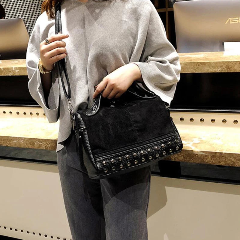 Vintage Rivet Crossbody Bag PU Leather Shoulder Bag Lady Handbag