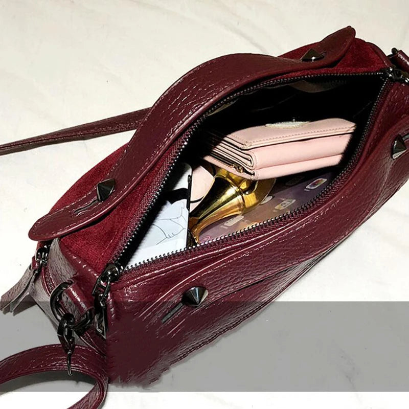 Vintage Rivet Crossbody Bag PU Leather Shoulder Bag Lady Handbag