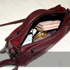 Vintage Rivet Crossbody Bag PU Leather Shoulder Bag Lady Handbag
