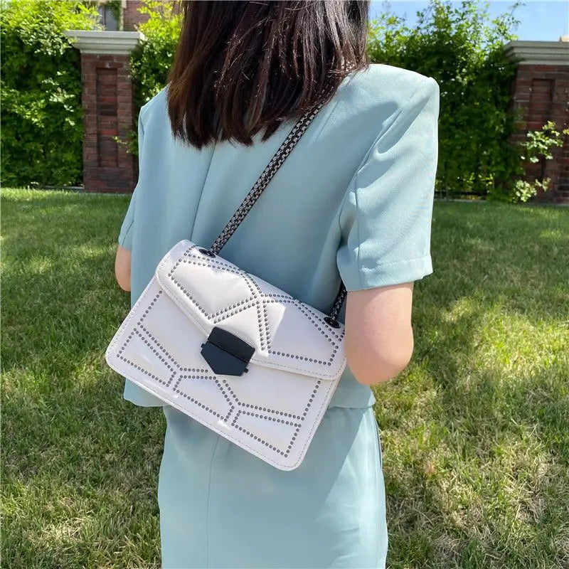 Vintage Rivet Small Crossbody Bags For Women PU Leather Chain Handbag