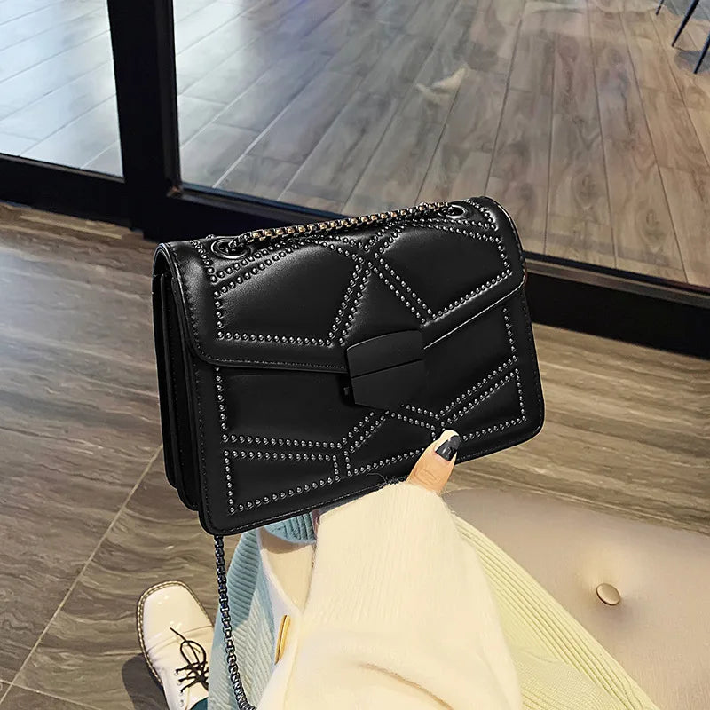 Vintage Rivet Small Crossbody Bags For Women PU Leather Chain Handbag