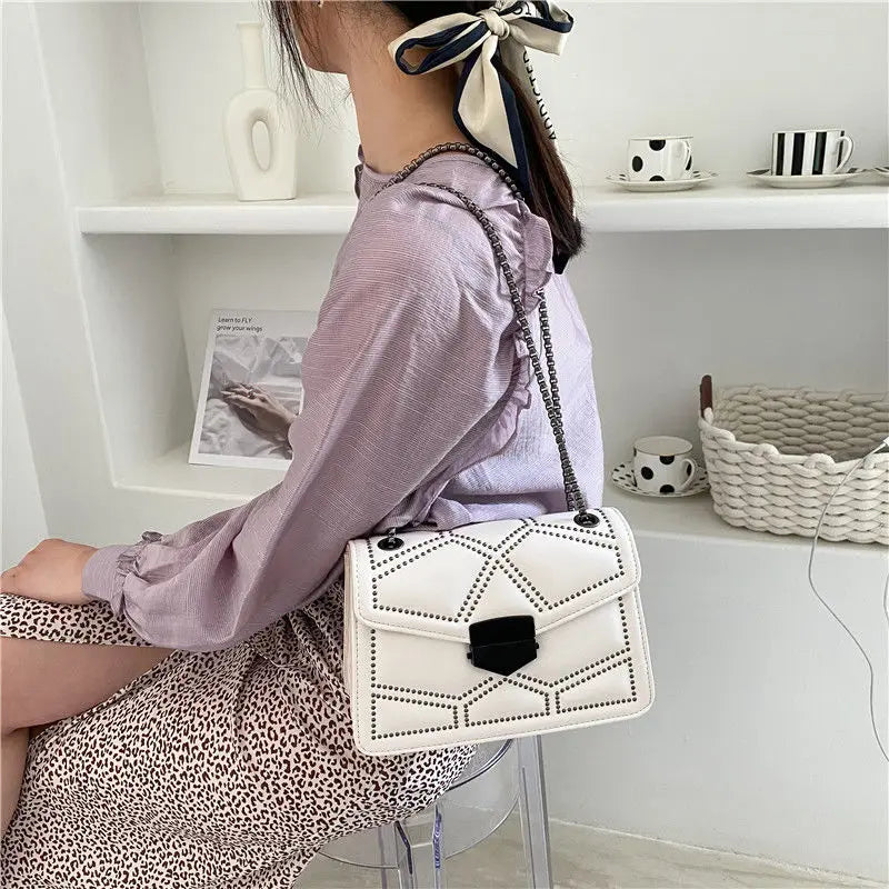 Vintage Rivet Small Crossbody Bags For Women PU Leather Chain Handbag