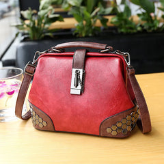 Vintage Rivet Handbaag Female PU Leather Crossbody Bag Lock Handle Bags