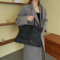 Vintage Rivet Handbags Large Capacity Tote Bags Shopper Female Shoulder Bag
