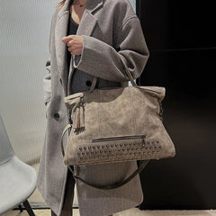 Vintage Rivet Handbags Large Capacity Tote Bags Shopper Female Shoulder Bag