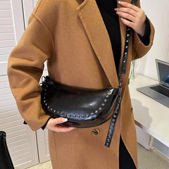 Vintage Rivet Shoulder Bag Large Capacity Messenger Motorcycle Bag