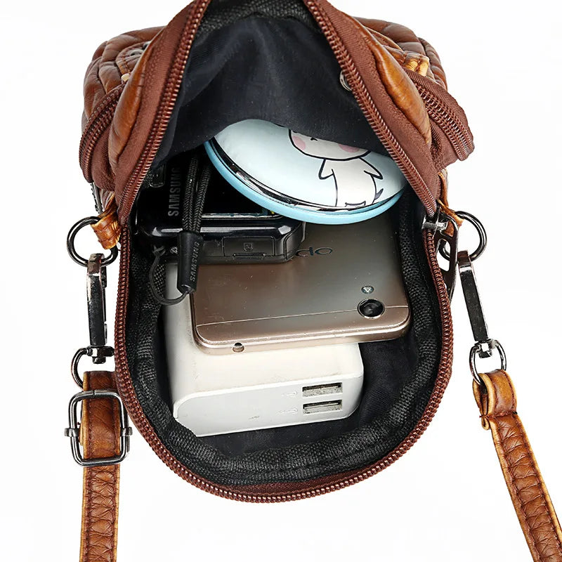 Vintage Rivet Shoulder Bag Soft PU Leather Mobile Phone Bag Small Crossbody Bag