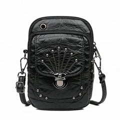 Vintage Rivet Shoulder Bag Soft PU Leather Mobile Phone Bag Small Crossbody Bag