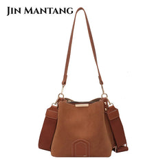 Vintage Leather Bucket Bag Crossbody Handbag for Women